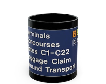 Airport Gate Sign 11oz Black Mug