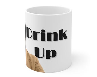 Drink Up Mug | Retro Jim Jones Priest Illustration, Funny Coffee Cup