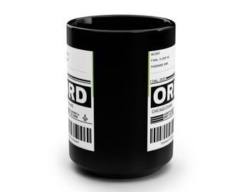 O'hare Airport ORD Baggage Tag 15oz Black Mug
