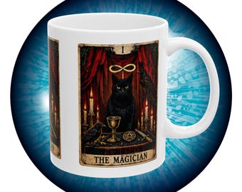 Black Cat The Magician Tarot Mug | Occult Tarot Coffee Cup