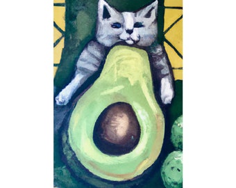 Avocado Cat Vertical Matte  Posters 12" x 18"