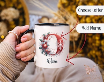 Gepersonaliseerde kerstkoffiemok, voorletter en naam, cadeau geheim kerstman