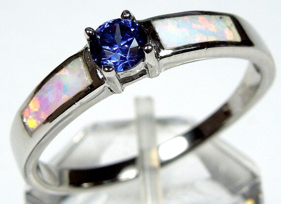 White Opal Ring Tanzanite Sterling Silver Size 6 7 8 9  display picture 1