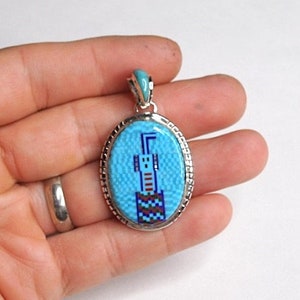 Multicolor Turquoise inlay pendant necklace sterling silver