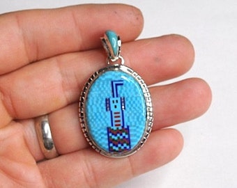 Collana pendente intarsio turchese multicolore in argento sterling