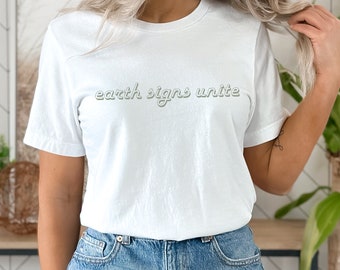 Zodiac Earth Signs Unite Short Sleeve Tee, Birthday Shirt, Gift for her, Zodiac Sign, Taurus Virgo Capricorn, Astrology Shirt, Horoscope Tee