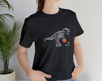 Dinosaur Halloween T-Shirt, Trick or Treat, Dino Shirt, Skeleton Shirt, Funny Halloween Shirt, Teacher Halloween, Spooky Season, Funny Shirt