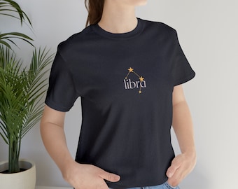 Zodiac Libra Short Sleeve Tee, Birthday Shirt, Gift for Her, Zodiac Sign, Astrology Shirt, Celestial T-Shirt, Horoscope Tee, October shirt