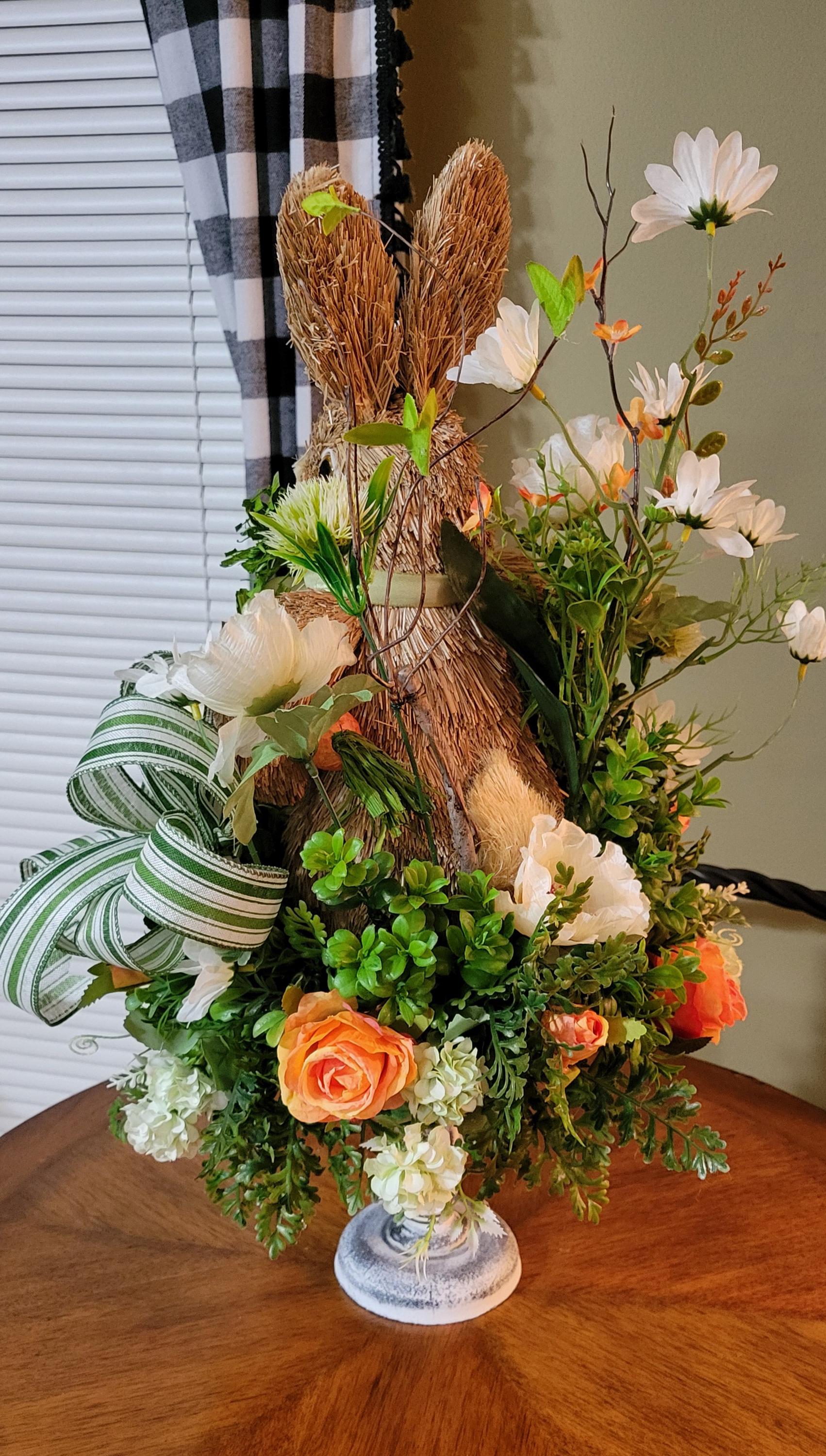 Waterfall Rabbit Arrangement Easter Bunny Arrangement, Sisal Rabbit Centerpiece, Farmhouse Spring ...