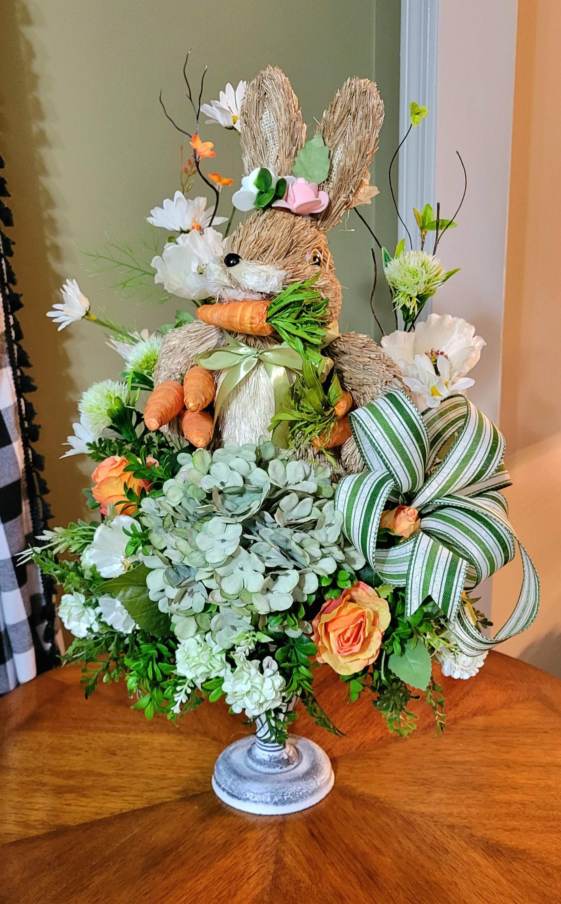 Waterfall Rabbit Arrangement Easter Bunny Arrangement, Sisal Rabbit Centerpiece, Farmhouse Spring ...