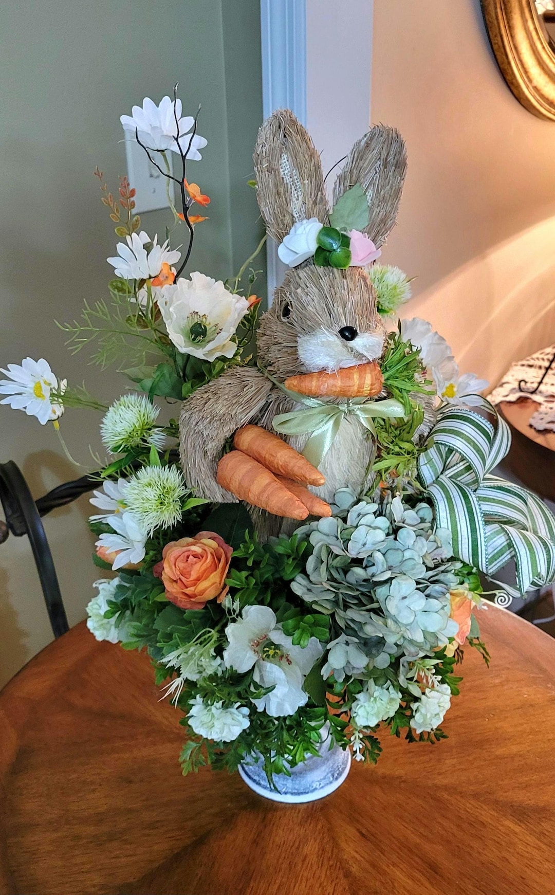 Waterfall Rabbit Arrangement Easter Bunny Arrangement, Sisal Rabbit Centerpiece, Farmhouse Spring ...