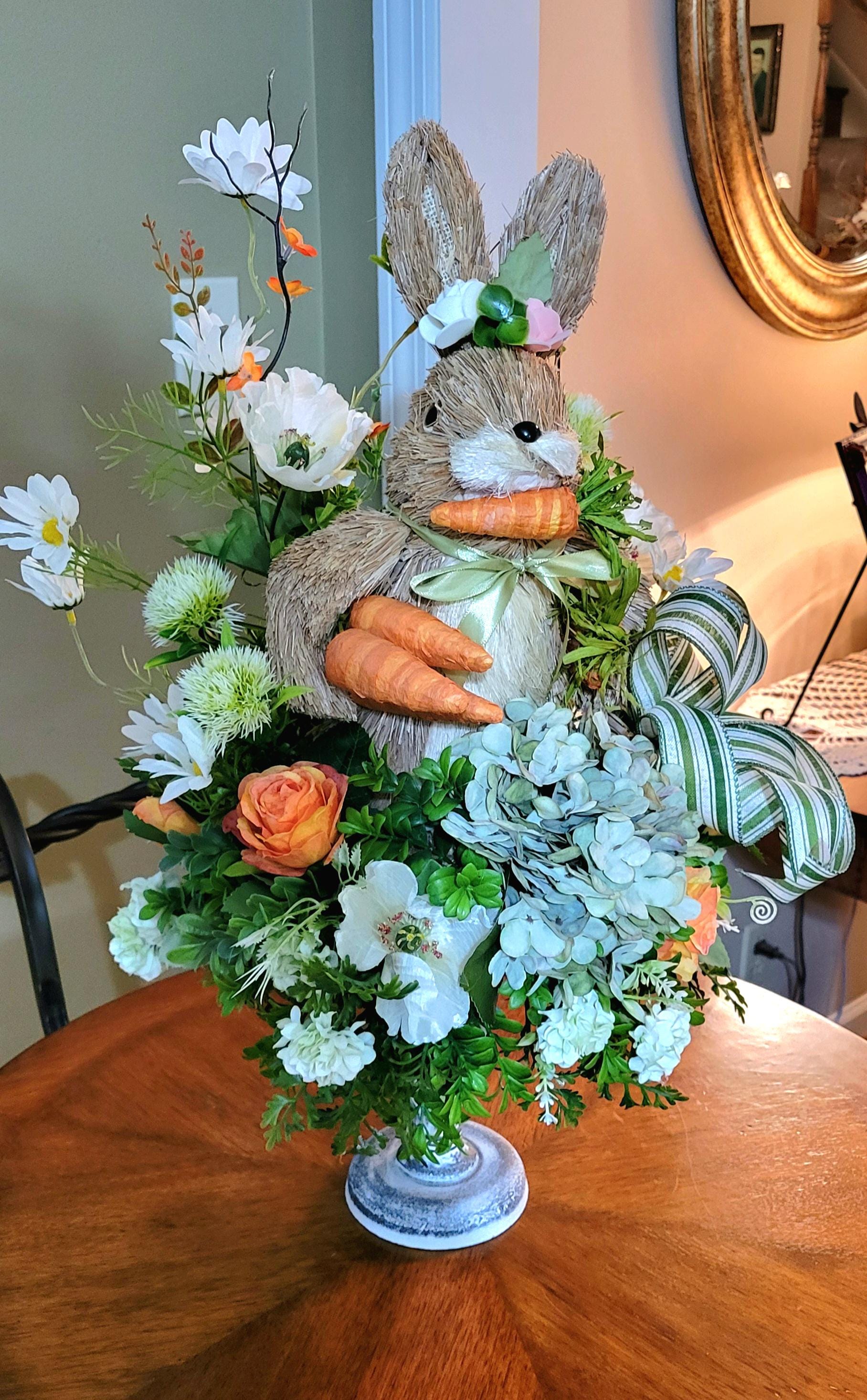 Waterfall Rabbit Arrangement Easter Bunny Arrangement, Sisal Rabbit Centerpiece, Farmhouse Spring ...