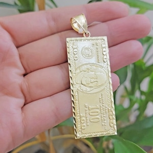 10k yellow gold charm pendant 100 dollar bill mens real 10kt with free shipping
