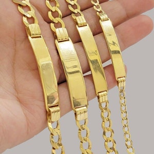 real 10k gold cuban curb link id bracelet 5mm-10mm 8-8.5" inches 10kt name plate