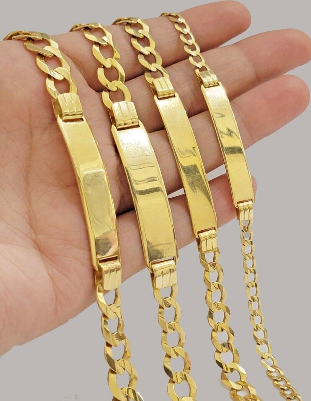 real 10k gold cuban curb link id bracelet 5mm-10mm 8-8.5" inches 10kt name plate