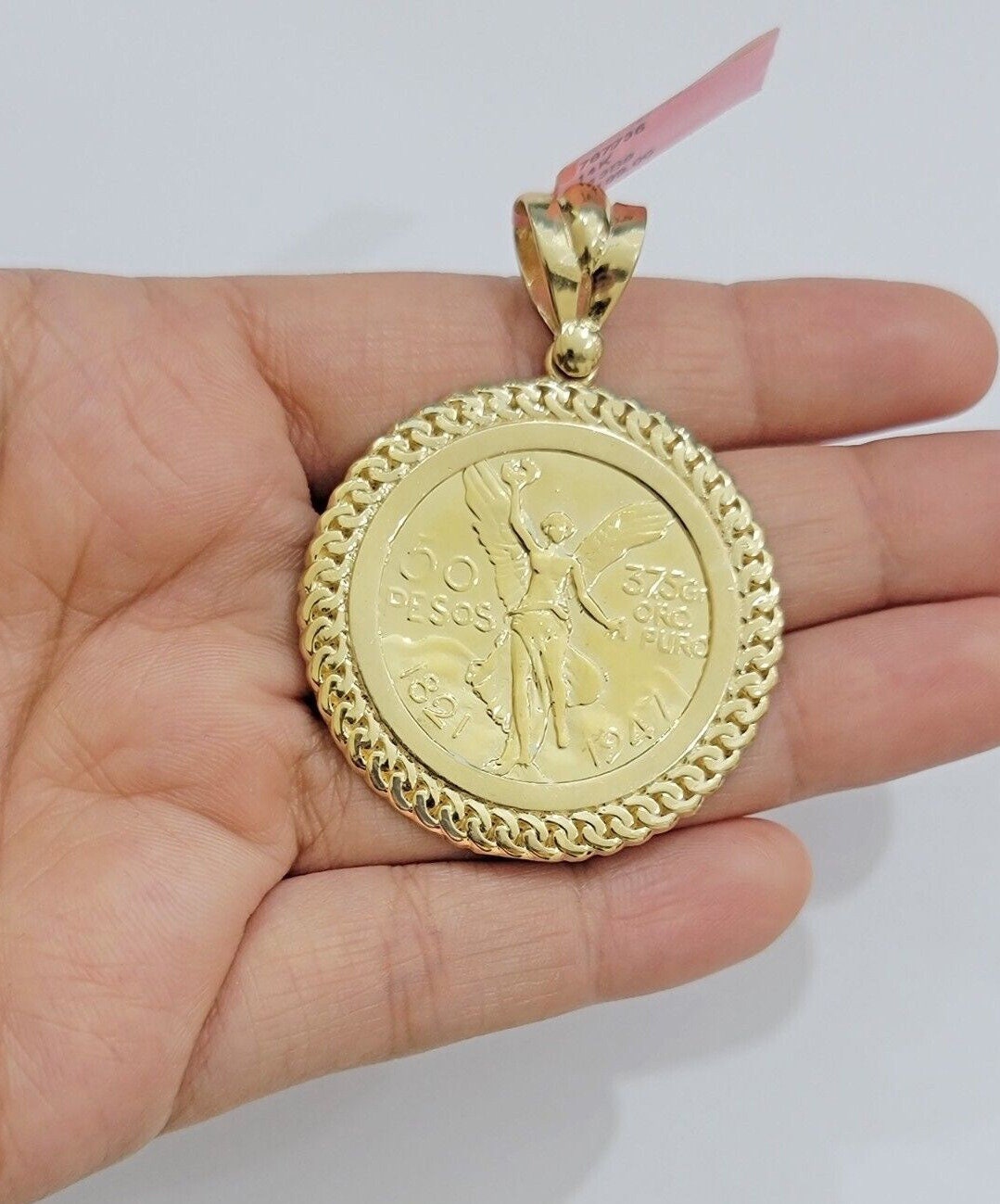 14kt yellow gold 1947 mexican centenario 50 gold pesos copy coin with bezel sale