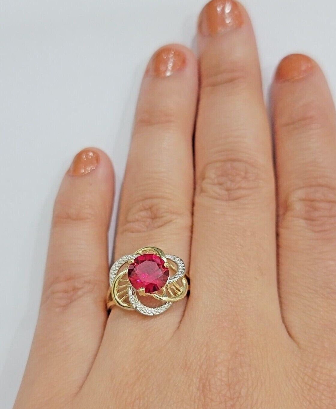 10k Yellow Gold Ladies Ruby Red Ring Womens Casual Band Sale Real 10kt ...