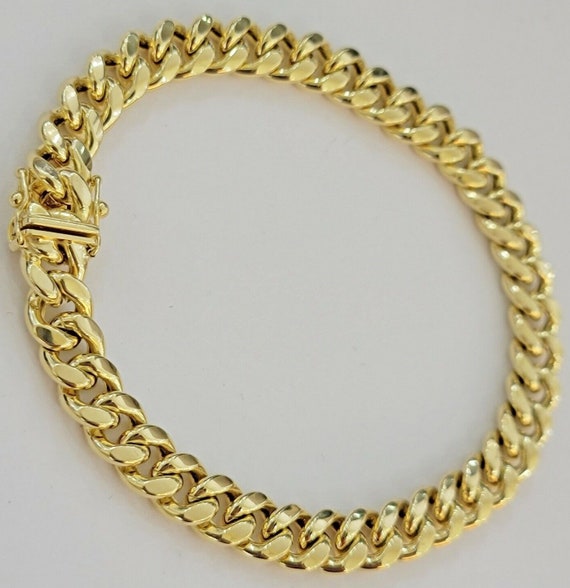 Mens 10k Yellow Gold Miami Cuban Link Bracelet 9mm 10 Inch Long