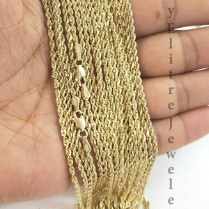 real 10k gold rope chain 2mm necklace 18-30 inch men&#39;s ladies kids for pendant