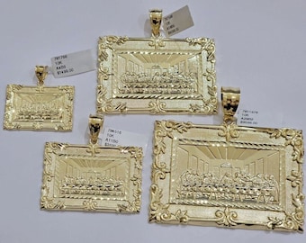 real 10k gold pendant charm last supper square jesus 10kt yellow 1.5-3 inch sale