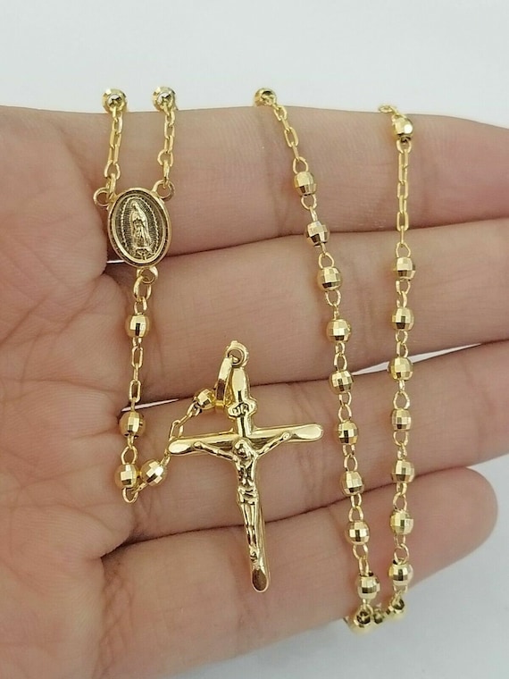 Silver 925 rosary necklace 10k gold laminated 22 inches, 12.5 Grams | eBay