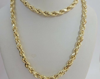 Real Gold 10K Rope Necklace Men's Chain 6mm 18"-30" Inch Yellow Gold Diamond Cuts