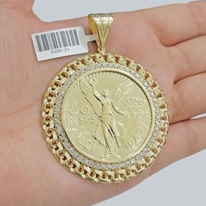 1947 mexican centenario coin charm pendant replica 50 pesos with bezel 10kt gold