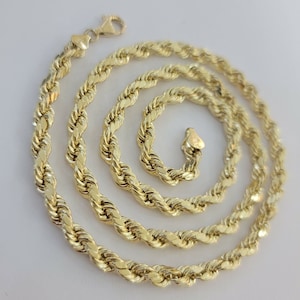 real gold 10k rope chain necklace 5mm 18&quot;-30&quot; inch yellow gold diamond cut men&#39;s