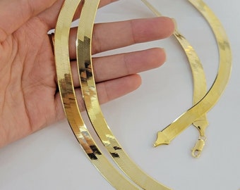 real 10k gold herringbone chain necklace 9mm 18"-22" 10kt yellow gold solid