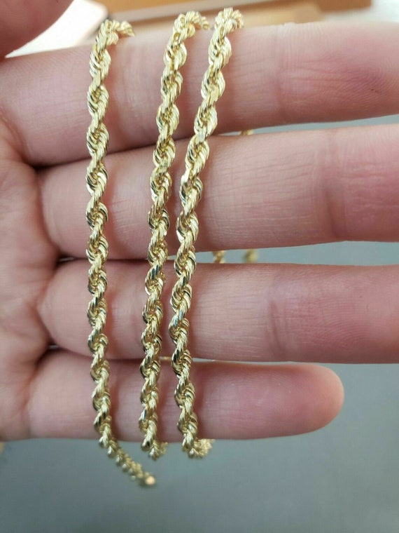 14K Solid Gold Rope Necklace Men Women Chain 1-4 Mm 18-30 Inch