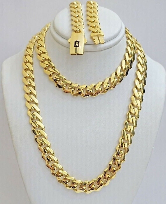 10k Yellow Gold Chain Miami Cuban Royal Monaco Curb Link 9mm