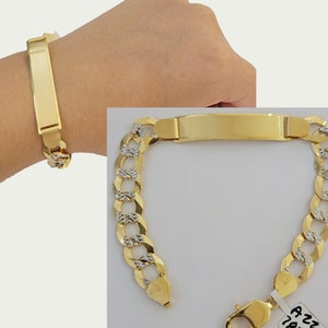 solid 10k gold bracelet id cuban link 11mm 9" 10kt yellow gold strong link, real