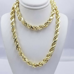 Real Gold 10K Rope Necklace Mens Chain 8mm 18&quot;-30&quot; Inch Yellow Gold Diamond Cuts
