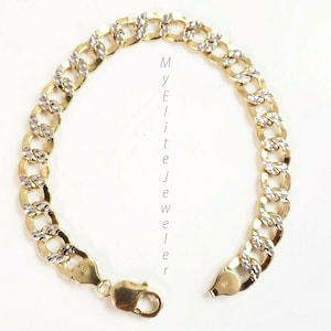 10k yellow gold bracelet cuban curb link 8 inch 10mm two-tone for mens real 10k