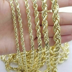 10k yellow gold rope chain necklace 18&quot;-30&quot; men women 4mm-10mm real gold sale