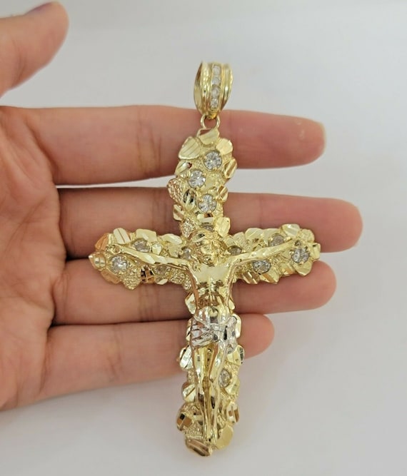 10K Gold Cross Pendant Men's 3.5 Inch 
