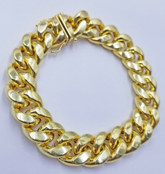 Real 10k Gold Men Bracelet Miami Cuban Link 8 15mm Box Clasp Thick