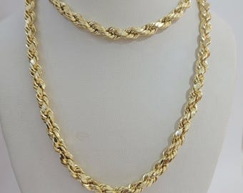 Real Gold 10K Rope Necklace Men's Chain 6mm 18"-30" Inch Yellow Gold Diamond Cuts