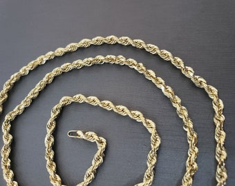 real 10k gold rope chain 3mm 4mm necklace 10kt yellow gold 16-30" diamond cut