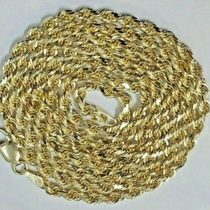 10k yellow gold rope chain 2.5mm 16&quot;-26&quot; diamond cut necklace real gold bracelet