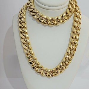 real 10k gold necklace miami cuban link chain 13mm thick 20"-30" yellow g0ld men