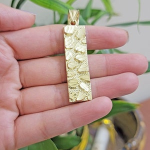 10k yellow gold charm nugget bar mens pendant real 10kt , free shipping