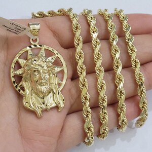 10kt gold rope chain jesus head charm pendant set 18-30&#39;&#39; inch 5mm necklace sale