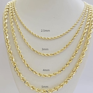 real 14k yellow gold rope chain necklace 2.5mm 3mm 4mm 5mm 18-26 inch men women