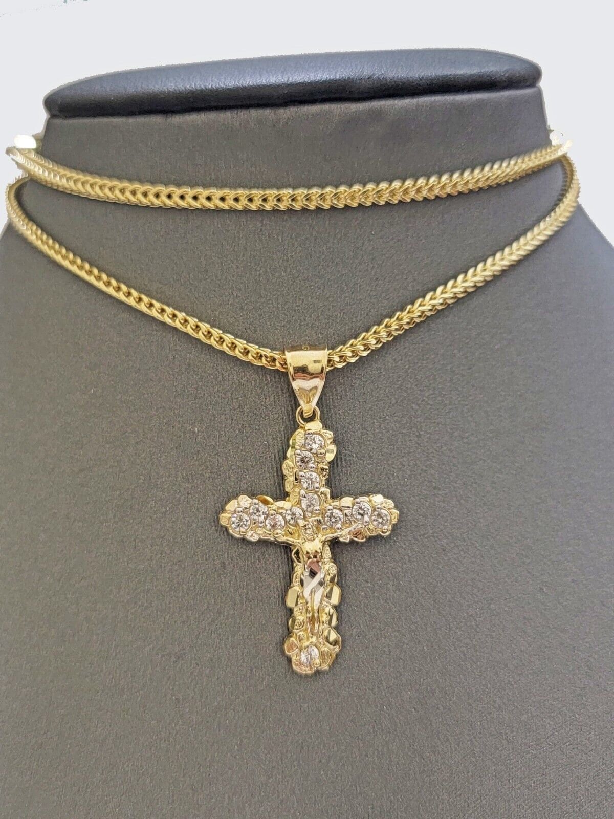 real 10k gold jesus cross charm chain set franco necklace 2.5mm 18-24" men women