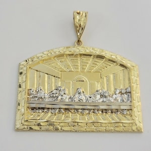 men real 10k yellow gold nugget last supper pendant charm medallion 2&quot;long solid