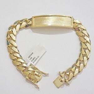 14k yellow gold id bracelet miami cuban solid link 10mm name plate 9&quot; box lock