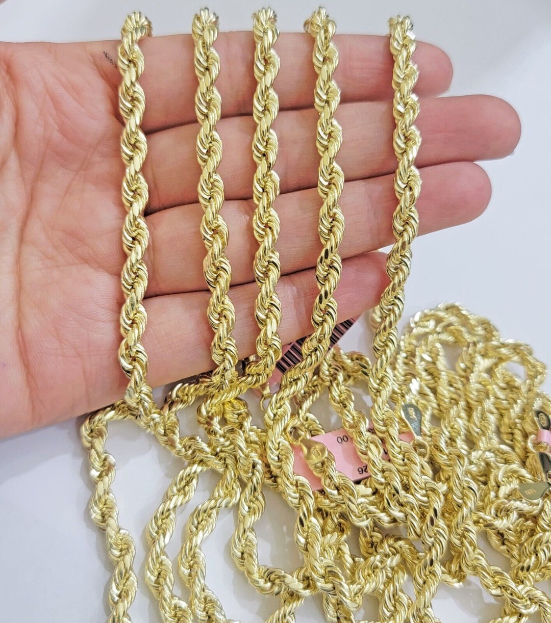 Real 14k Gold Rope Chain 24 Inch 5mm Diamond Cuts 14kt Yellow Gold Men ...