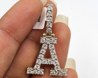 Real 10k Gold Diamond Letter A Initial Alphabet Charm Pendant Men Women 1.2"