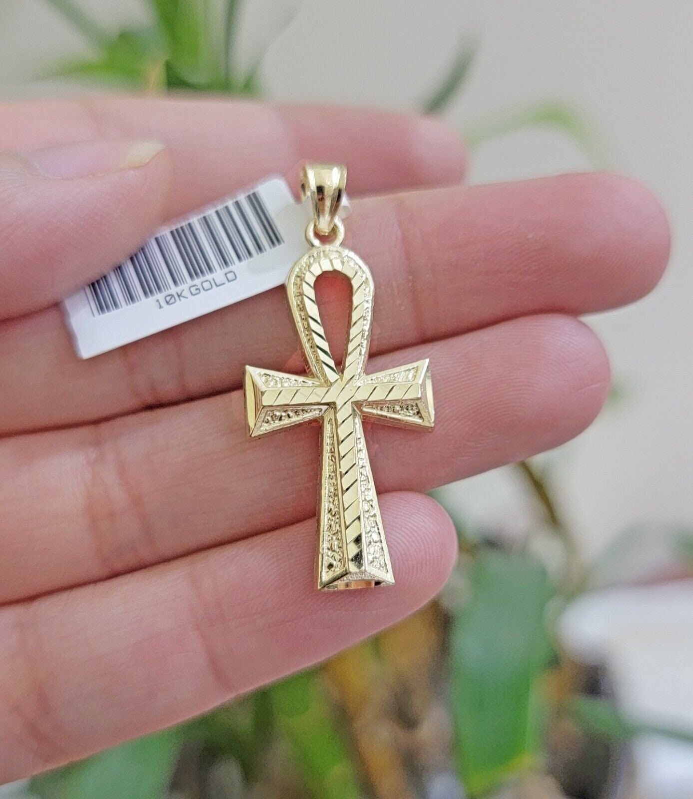 10k Gold Ankh Ankh Cross Pendant Diamond Real 10K Yellow Gold - Main Image